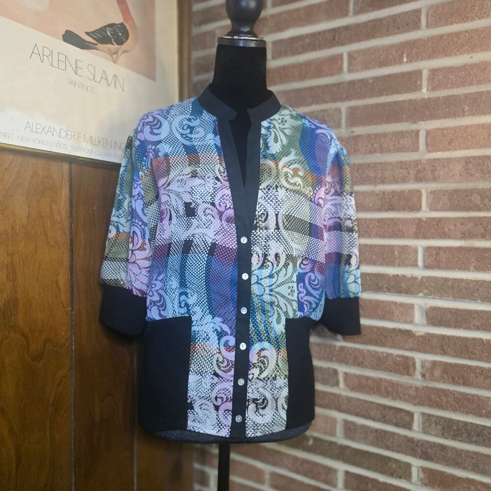 Nicola Vintage 90s Y2K Patchwork Sheer Blouse Artsy Whimsigoth Multi-Color L